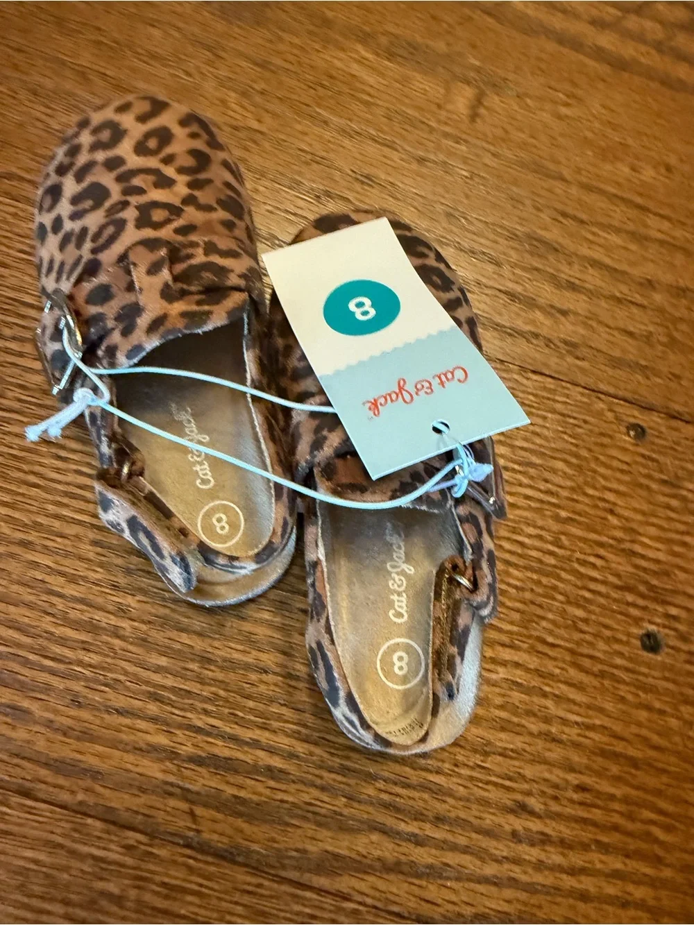 Cat & Jack Leopard Moccasins - Brown & Black sz 8 toddler adjustable straps
